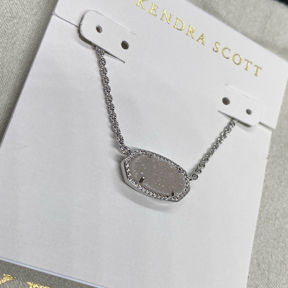 New Kendra Scott Silver Elisa In Iridescent Drusy - Picture 3 of 8